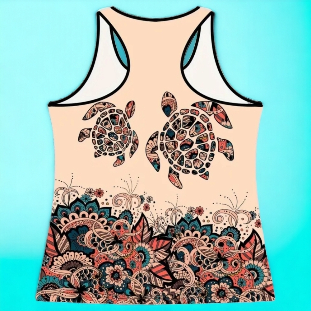 Turtle Floral Racerback Tank Top - Picture 4 of 5